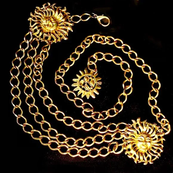 Vtg Gold Tone Festooned Chain Sun Belt - Picture 2 of 9